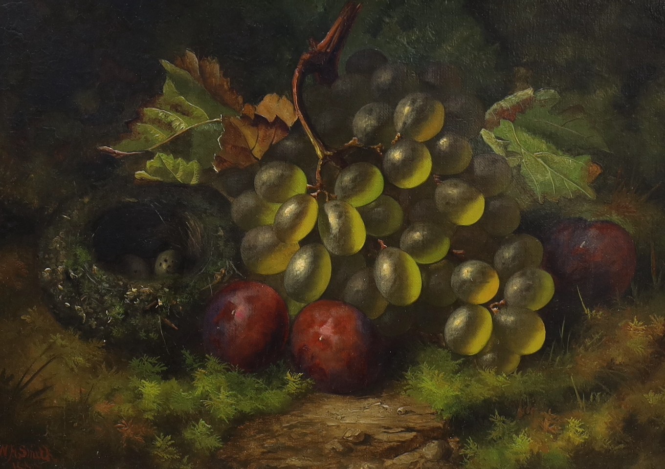 William Hardy Smith (19th C.), pair of oils on canvas, Still life of fruit and nuts, signed and dated 1877, 24 x 34cm